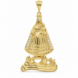 14K Yellow Gold Caridad del Cobre Pendant with CZ & Boat – 5.2 g - Miral Jewelry