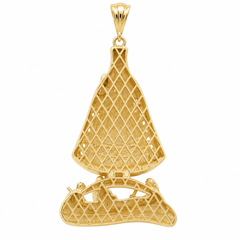 14K Yellow Gold Caridad del Cobre Pendant with CZ & Boat – 5.2 g - Miral Jewelry