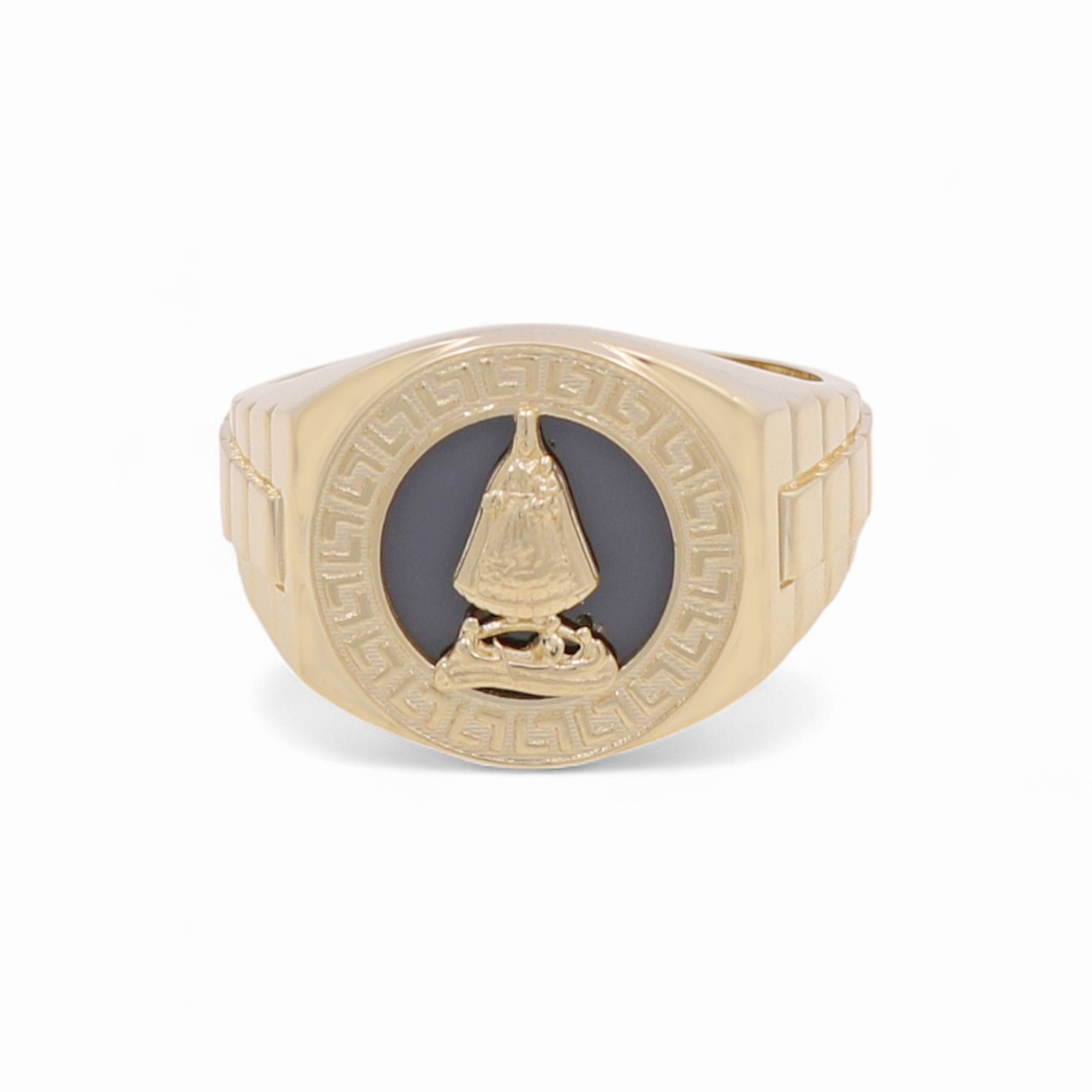14k Yellow Gold Caridad del Cobre with Onix Fashion Men's Ring - Miral Jewelry
