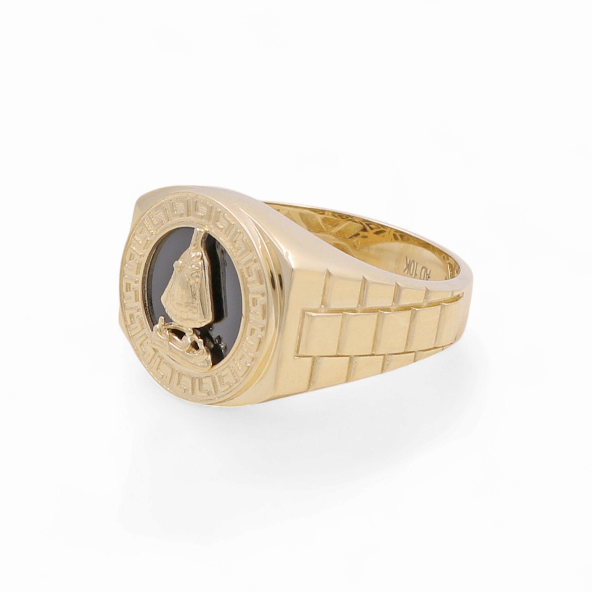 14k Yellow Gold Caridad del Cobre with Onix Fashion Men's Ring - Miral Jewelry