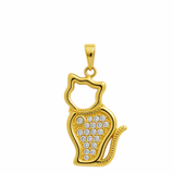 14K Yellow Gold Cat with Cz Pendant - Miral Jewelry