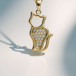 14K Yellow Gold Cat with Cz Pendant - Miral Jewelry