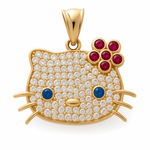 14K Yellow Gold Cat with Cz Pendant - Miral Jewelry