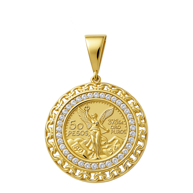 14K Yellow Gold Centenario with Cz Pendant - Miral Jewelry