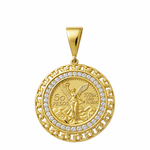 14K Yellow Gold Centenario with CZ Unisex Pendant - Miral Jewelry