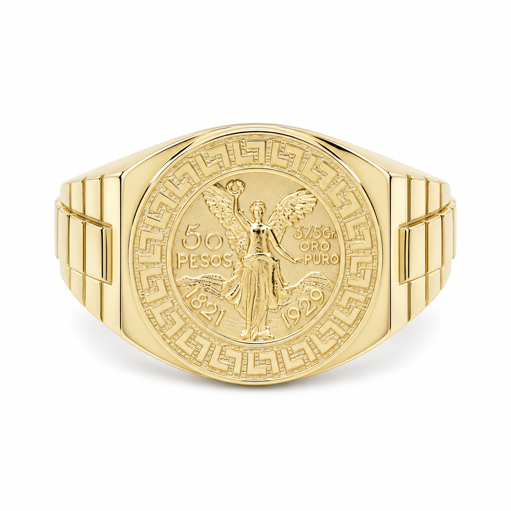 14K Yellow Gold Men's Centenario Coin Ring