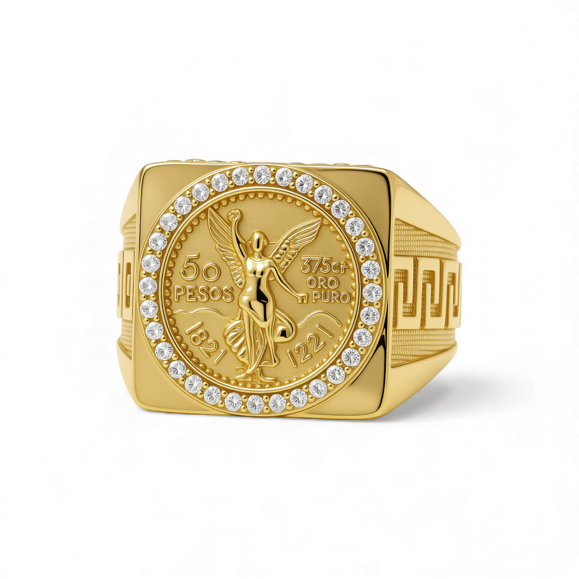 14K Yellow Gold Men's Centenario Square Ring with CZ 6.5 g