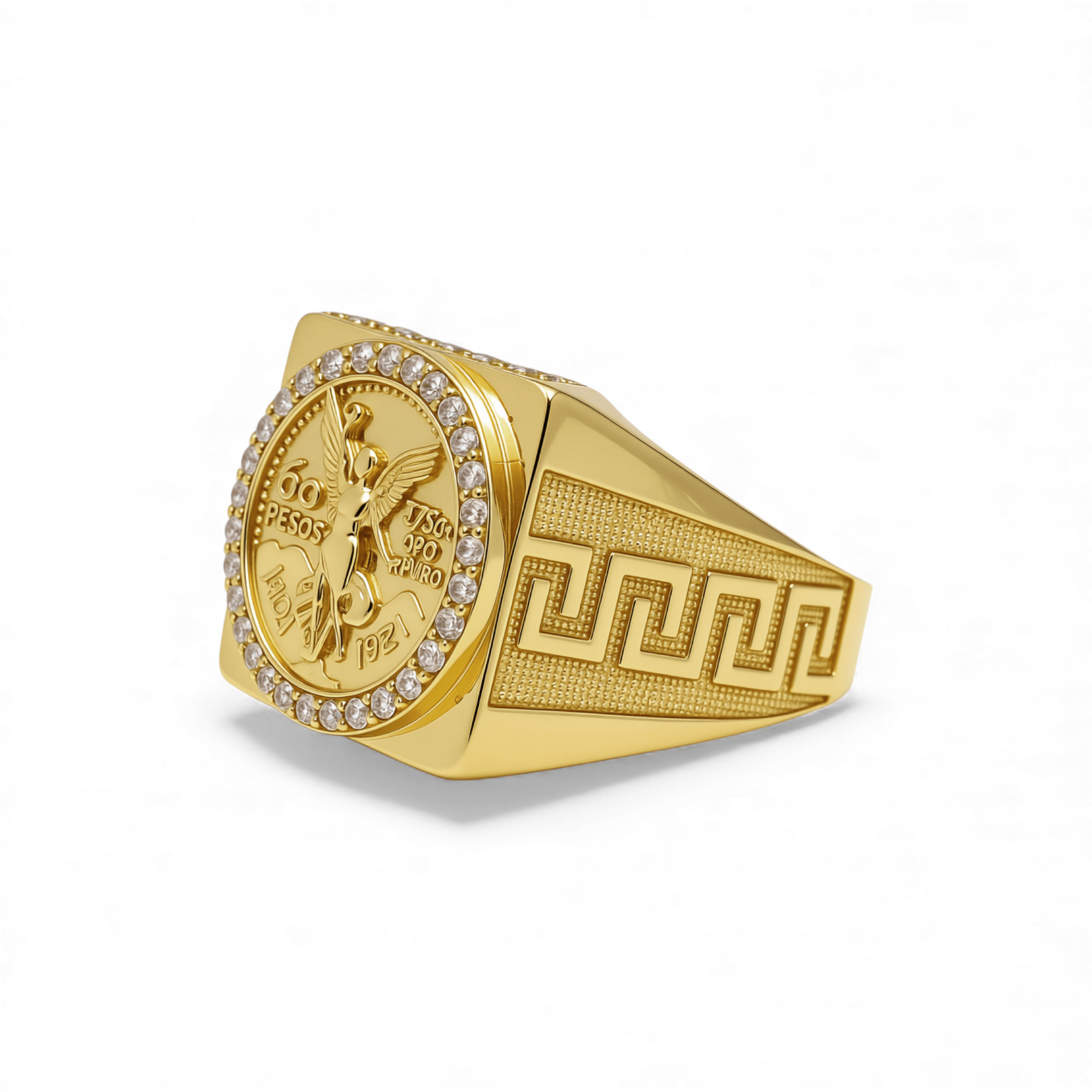14K Yellow Gold Men's Centenario Square Ring with CZ 6.5 g – view 2