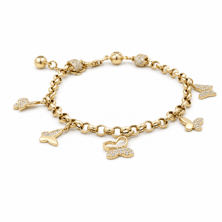 14K Yellow Gold Charms Bracelet Women's - Miral Jewelry