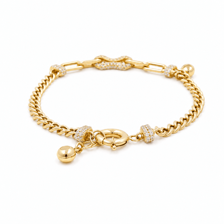 14K Yellow Gold Charms Bracelet Women's - Miral Jewelry