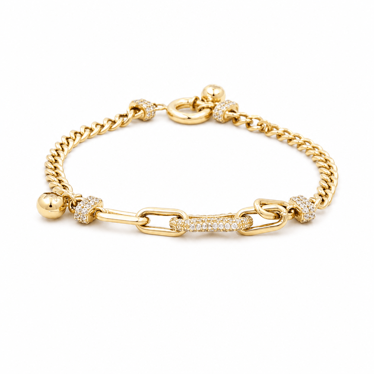 14K Yellow Gold Charms Bracelet Women's - Miral Jewelry