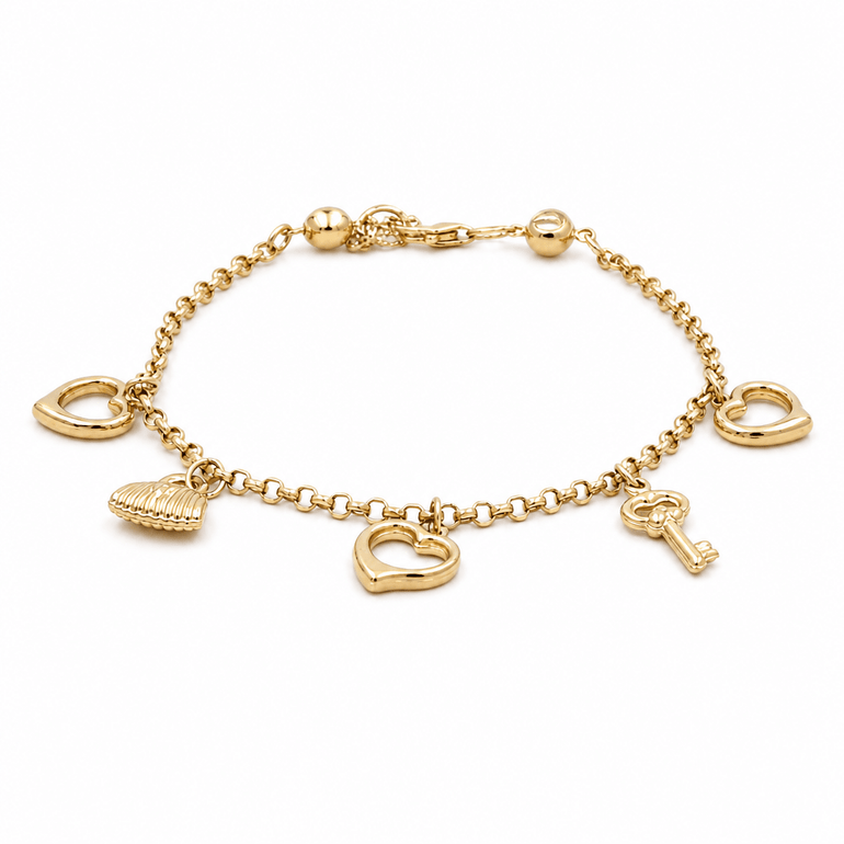 14K Yellow Gold Charms Bracelet Women's - Miral Jewelry