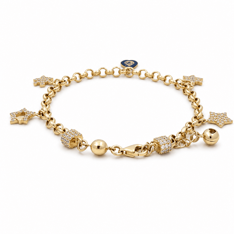 14K Yellow Gold Charms Bracelet Women's - Miral Jewelry