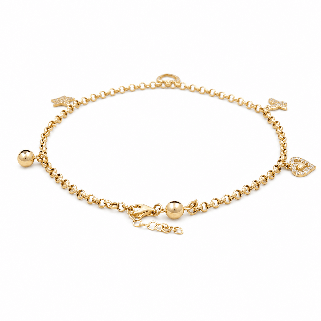 14K Yellow Gold Charms Bracelet Women's - Miral Jewelry