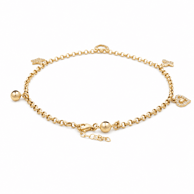 14K Yellow Gold Charms Bracelet Women's - Miral Jewelry