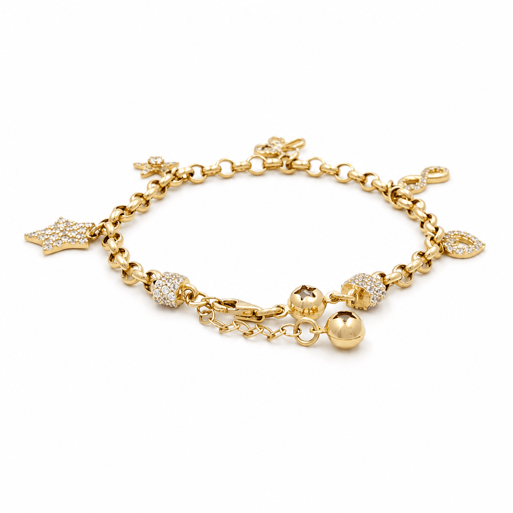 14K Yellow Gold Charms Bracelet Women's - Miral Jewelry