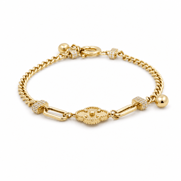 14K Yellow Gold Charms Bracelet Women's - Miral Jewelry