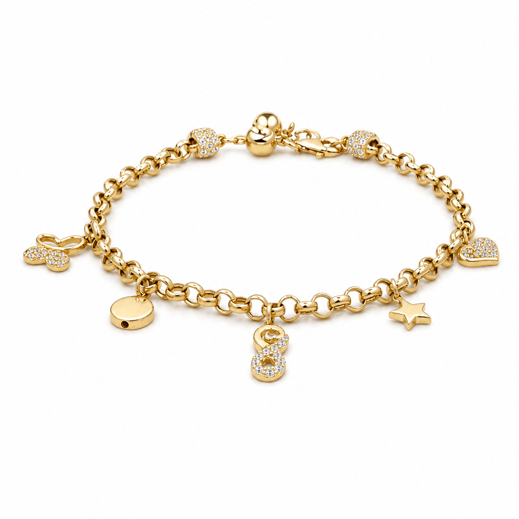 14K Yellow Gold Charms Bracelet Women's - Miral Jewelry