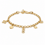 14K Yellow Gold Charms Bracelet Women's - Miral Jewelry