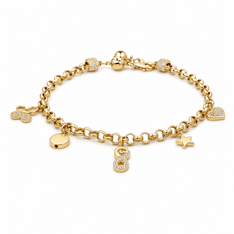 14K Yellow Gold Charms Bracelet Women's - Miral Jewelry