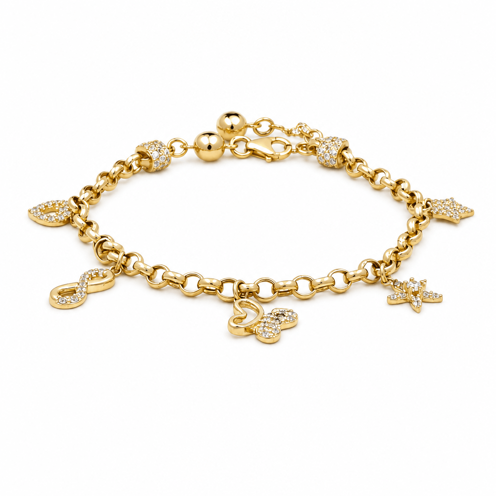 14K Yellow Gold Charms Bracelet Women's - Miral Jewelry