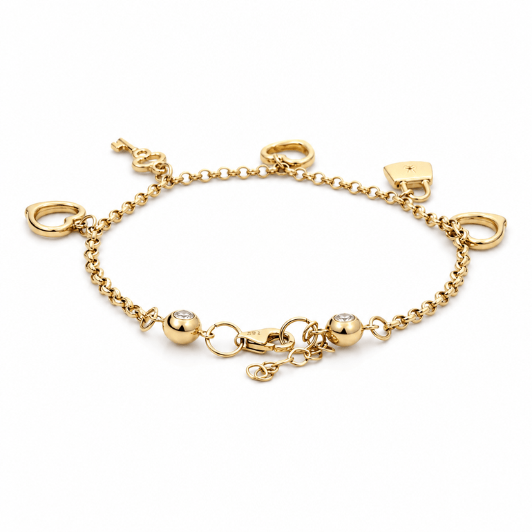 14K Yellow Gold Charms Bracelet Women's - Miral Jewelry