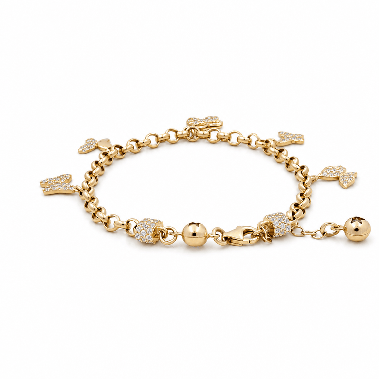 14K Yellow Gold Charms Bracelet Women's - Miral Jewelry