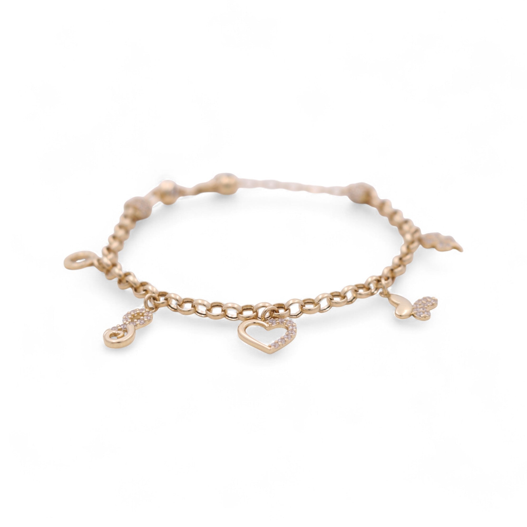 14K Yellow Gold Charms with Cz Women's Bracelet - Miral Jewelry