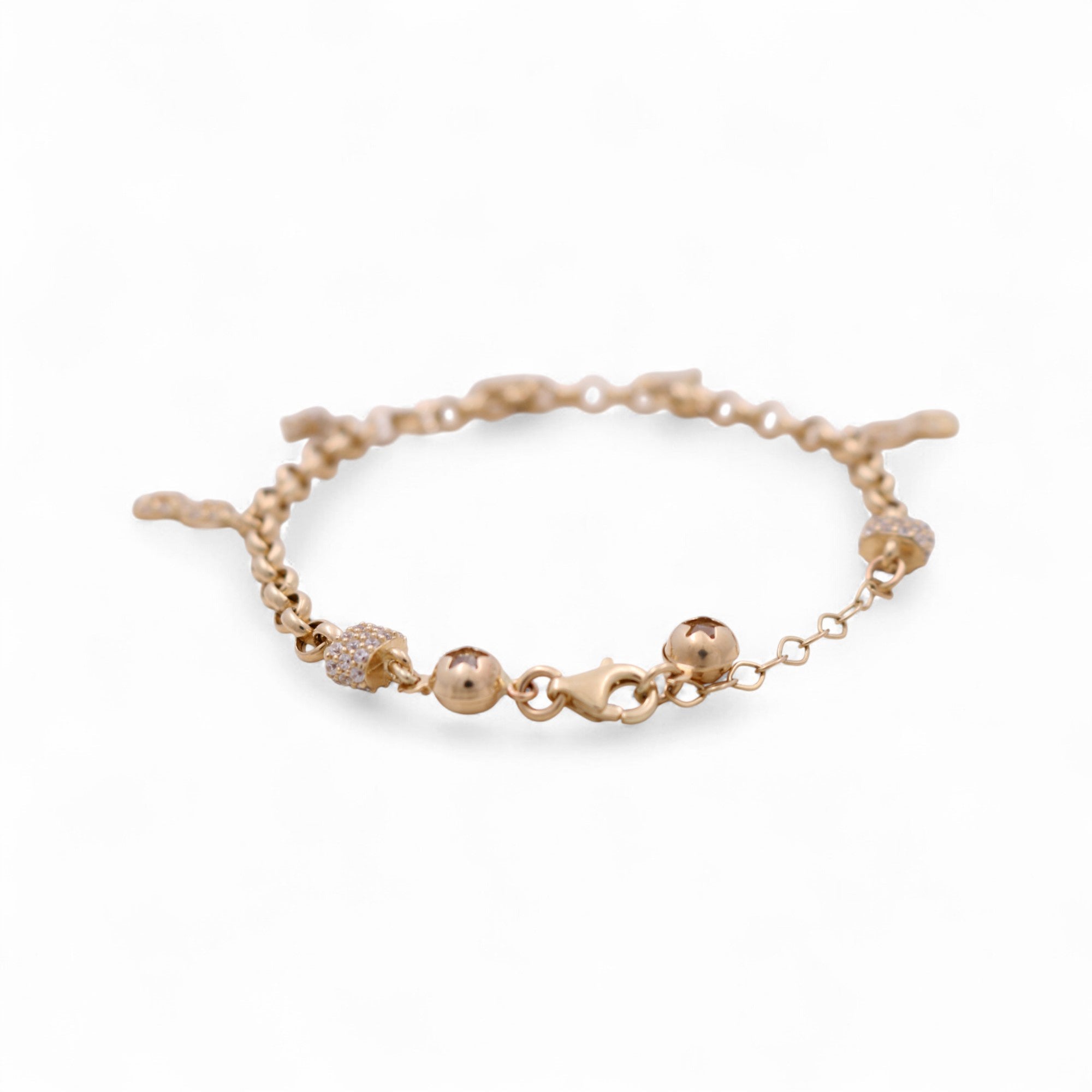 14K Yellow Gold Rolo Charm Bracelet with CZ 7.5in, 6.4 g – view 2