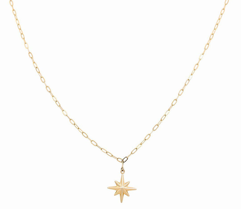14K Yellow Gold Clip with Star Women's Necklace - Miral Jewelry