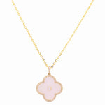 14k Yellow Gold Clover Diamond Necklace 18" with 0.20Tw Round Diamonds - Miral Jewelry
