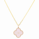 14k Yellow Gold Clover Diamond Necklace 18" with 0.20Tw Round Diamonds - Miral Jewelry
