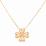 14k Yellow Gold Clover Diamond Necklace 18" with 0.25Tw Round Diamonds - Miral Jewelry