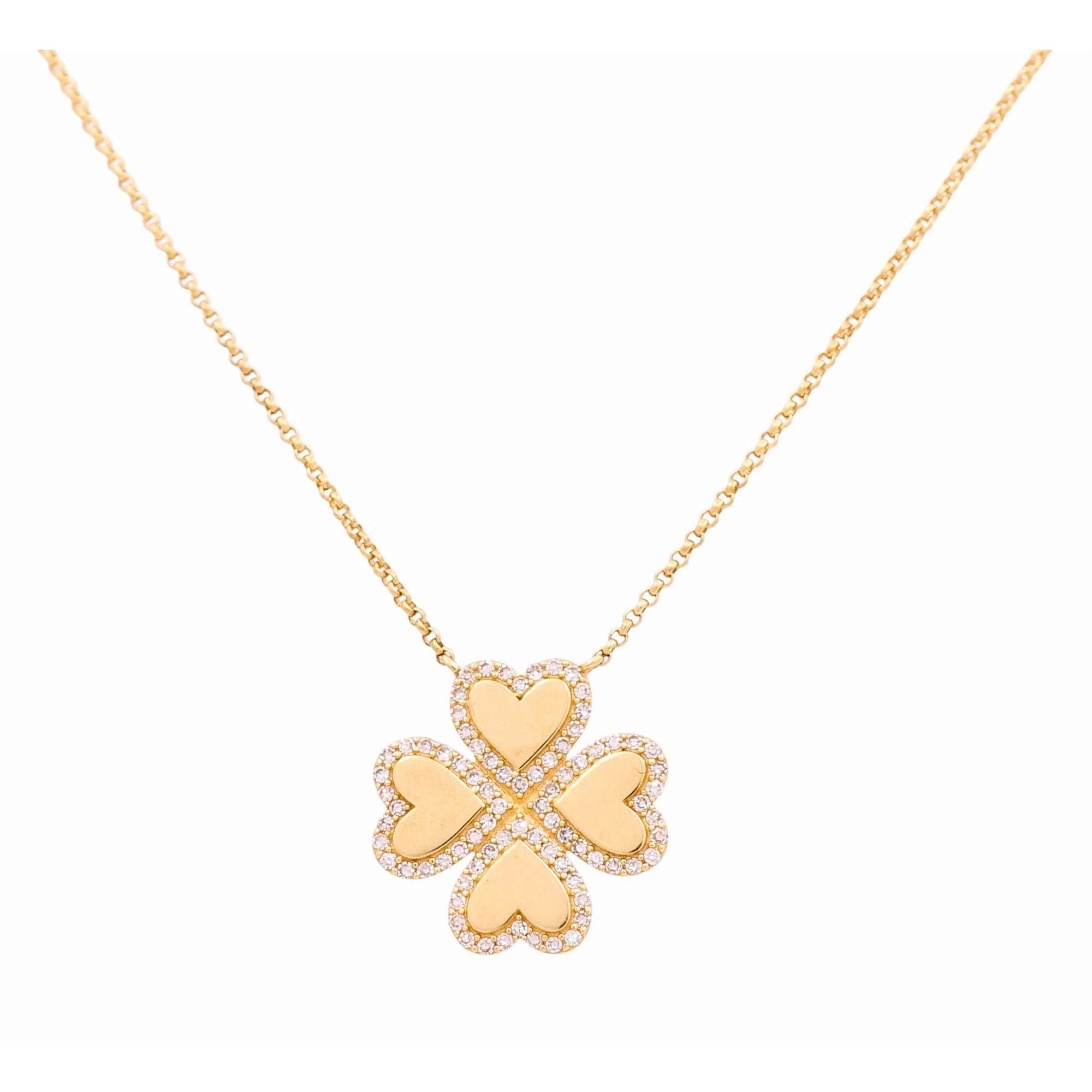 14K Yellow Gold Heart Clover Diamond Necklace 0.25 ct tw, 18in