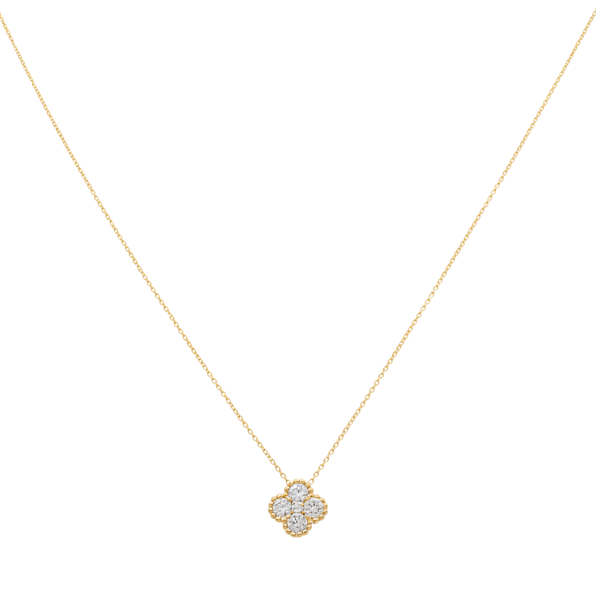 14k Yellow Gold Clover Diamond Necklace 18" with 0.76Tw Round Diamonds - Miral Jewelry
