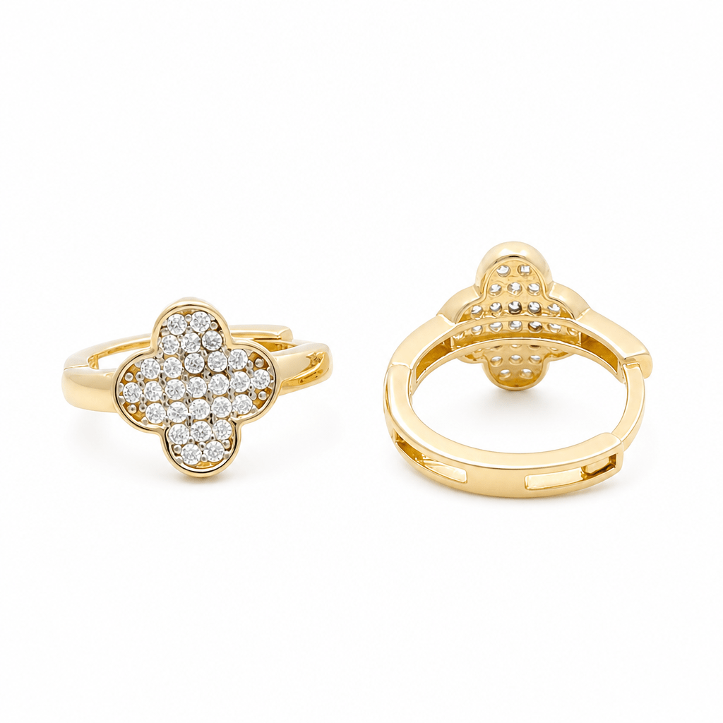 14K Yellow Gold Clover Hoop Earrings - Miral Jewelry