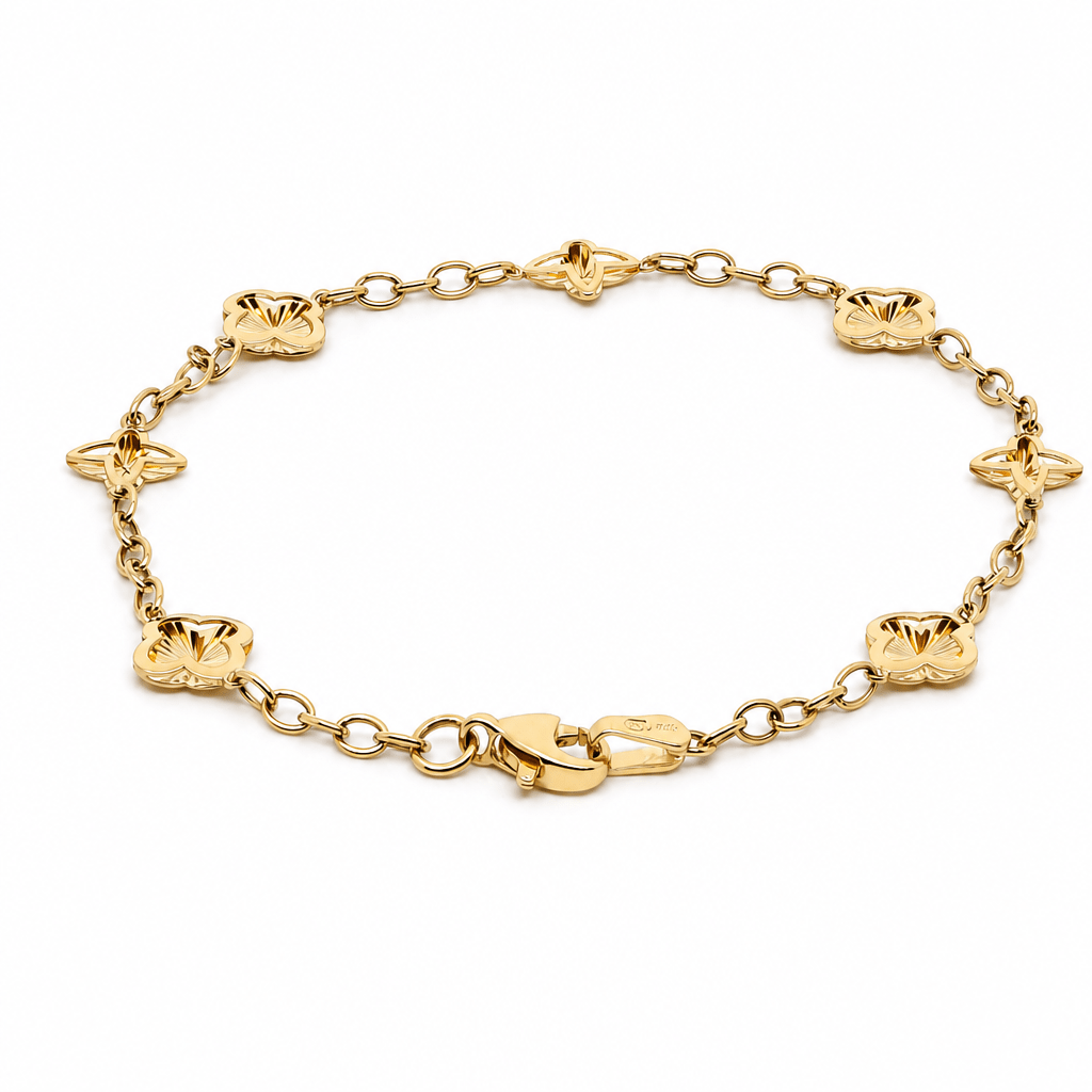 14K Yellow Gold Clovers Bracelet Women's - Miral Jewelry