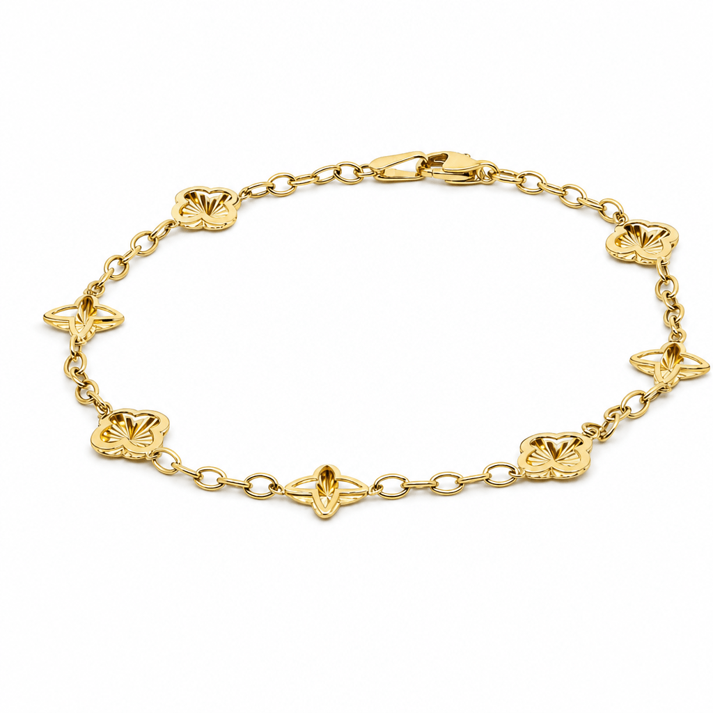 14K Yellow Gold Clovers Bracelet Women's - Miral Jewelry
