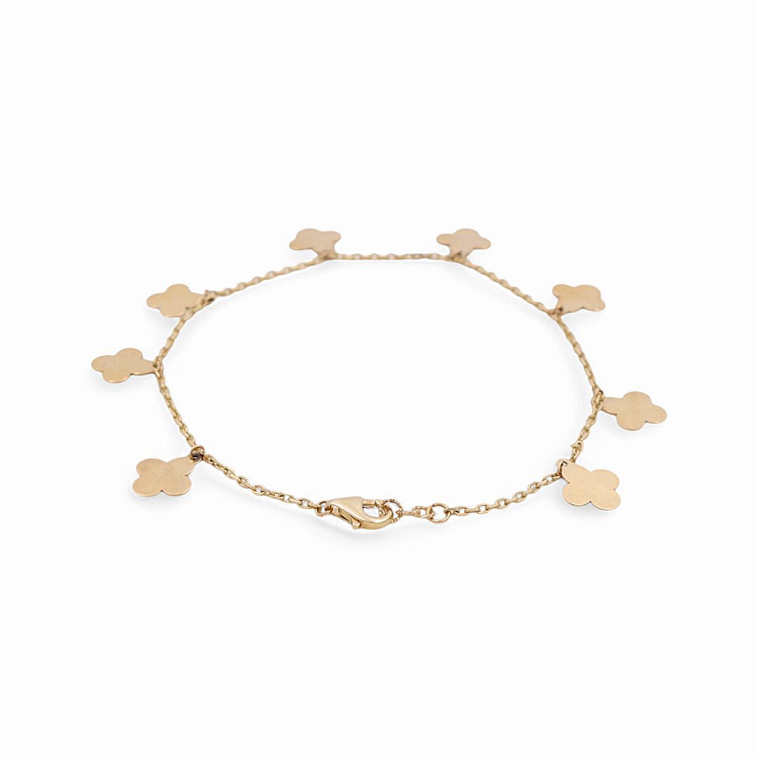 14K Yellow Gold Clover Charm Bracelet 7in, 2.9 g – view 2