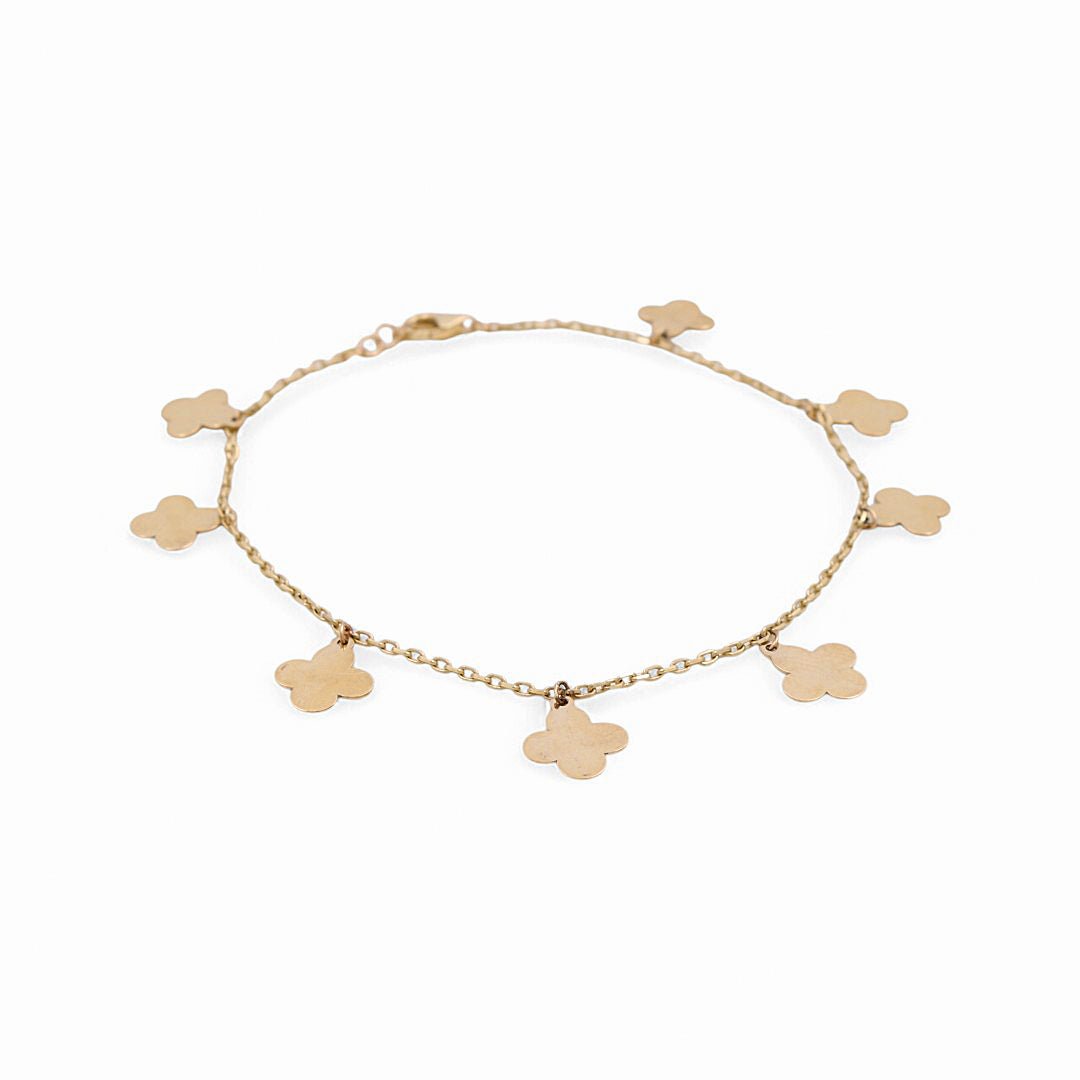 14K Yellow Gold Clover Charm Bracelet 7in, 2.9 g