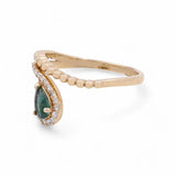 14K Yellow Gold Contemporary Diamond fashion with 0.15Tw Round Diamonds and Pear Indigo Ring - Miral Jewelry