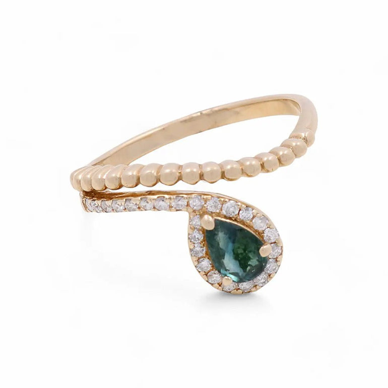 14K Yellow Gold Contemporary Diamond fashion with 0.15Tw Round Diamonds and Pear Indigo Ring - Miral Jewelry