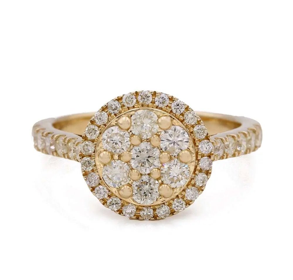14K Yellow Gold Round Diamond Cluster Halo Ring 1.44 ct tw