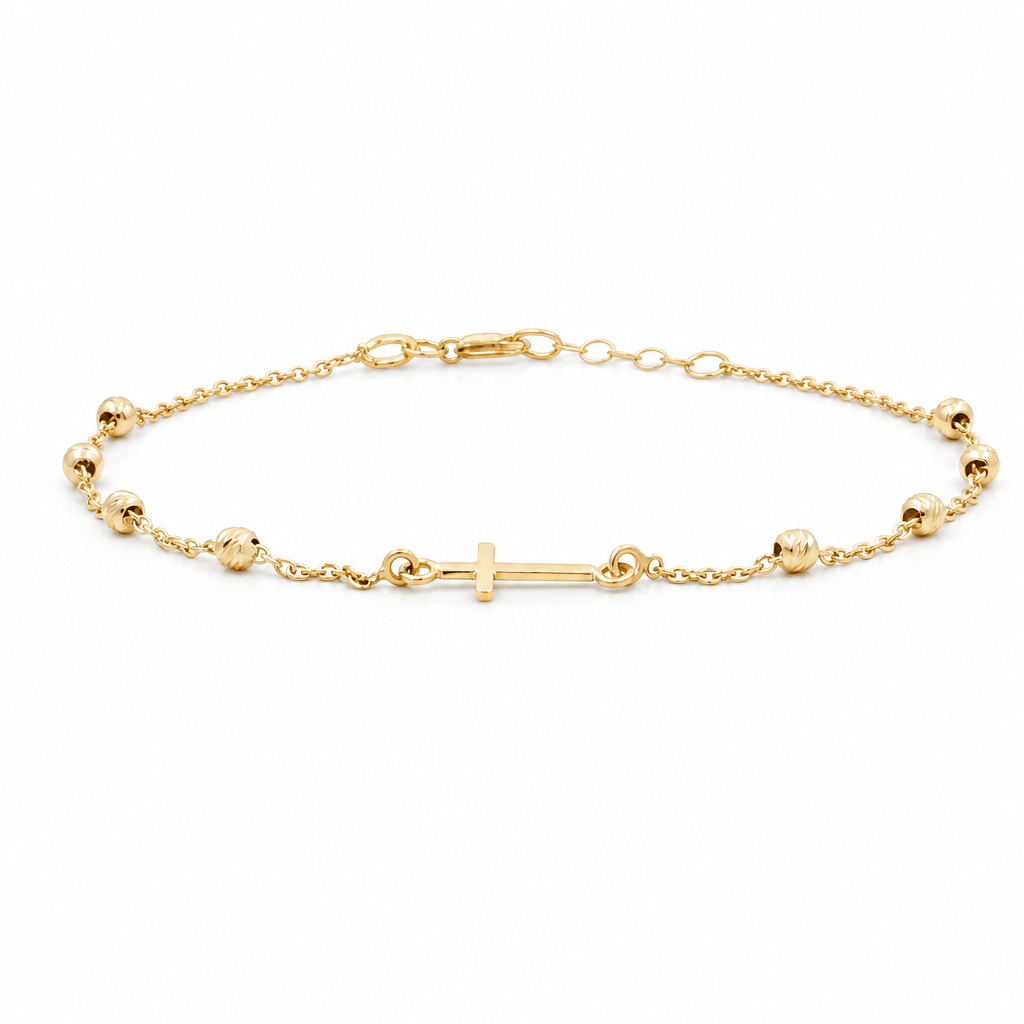 14K Yellow Gold Cross Bracelet Women's - Miral Jewelry