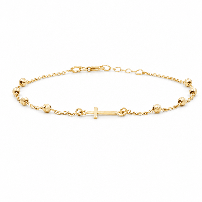 14K Yellow Gold Cross Bracelet Women's - Miral Jewelry
