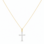 14k Yellow Gold Cross Diamond Necklace 18" with 0.25Tw Round Diamonds - Miral Jewelry