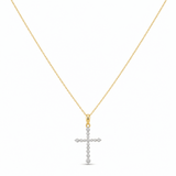 14k Yellow Gold Cross Diamond Necklace 18" with 0.25Tw Round Diamonds - Miral Jewelry