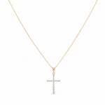 14k Yellow Gold Cross Diamond Necklace 18" with 0.25Tw Round Diamonds - Miral Jewelry