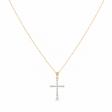 14k Yellow Gold Cross Diamond Necklace 18" with 0.25Tw Round Diamonds - Miral Jewelry