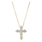 14k Yellow Gold Cross Diamond Necklace with 0.56 Tw Round Diamonds - Miral Jewelry